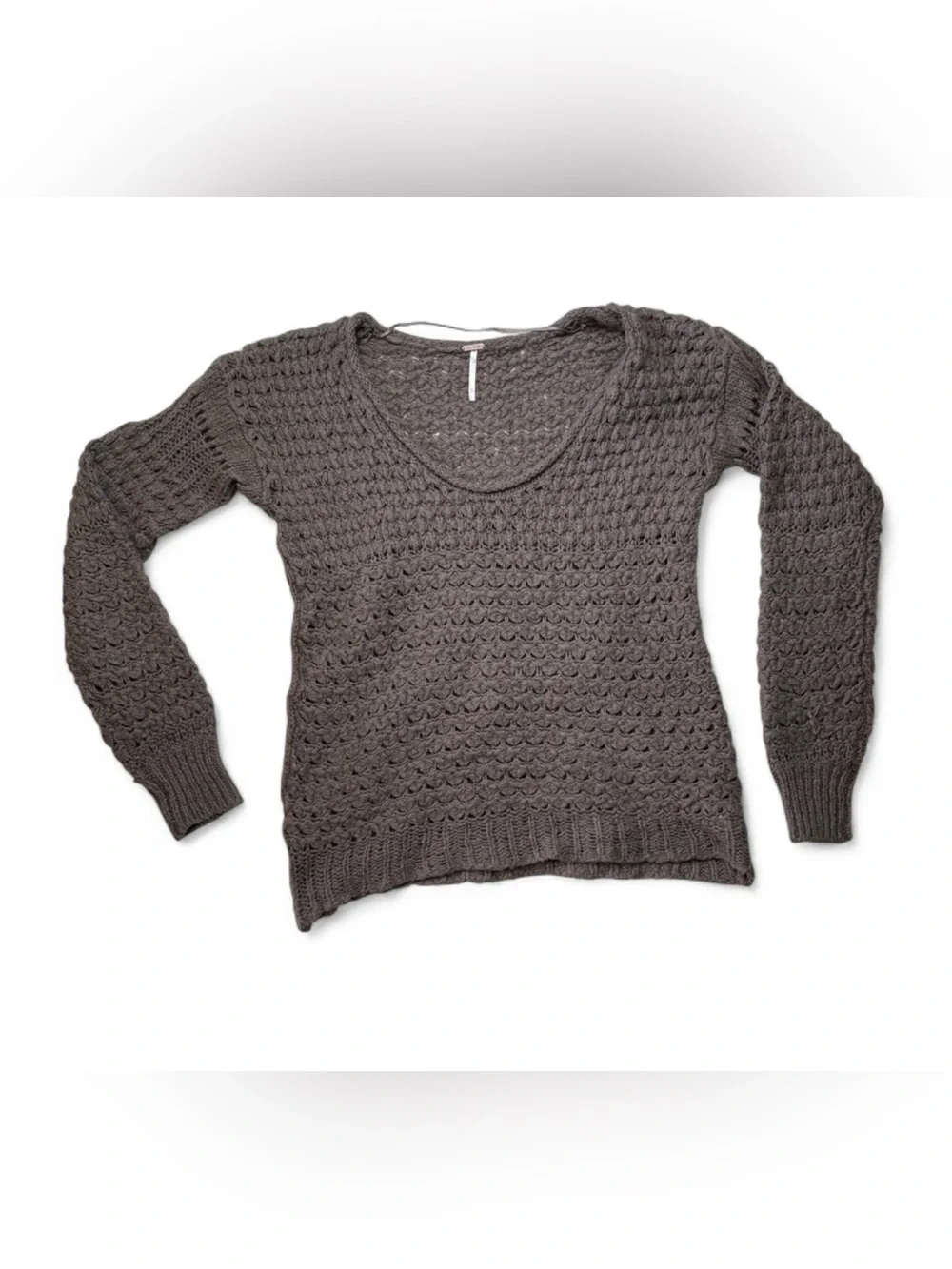 Free People Crashing Waves Pullover Sweater Sz Small Cocoa Brown Open Knit Boho